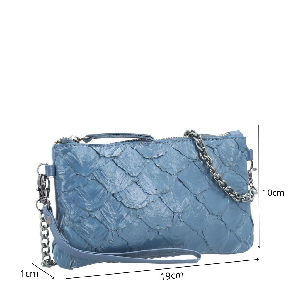 Bolsa Pequena em Couro Legítimo de Pirarucu Azul