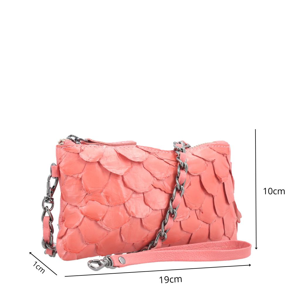 Bolsa Pequena em Couro Legítimo de Pirarucu Rosa