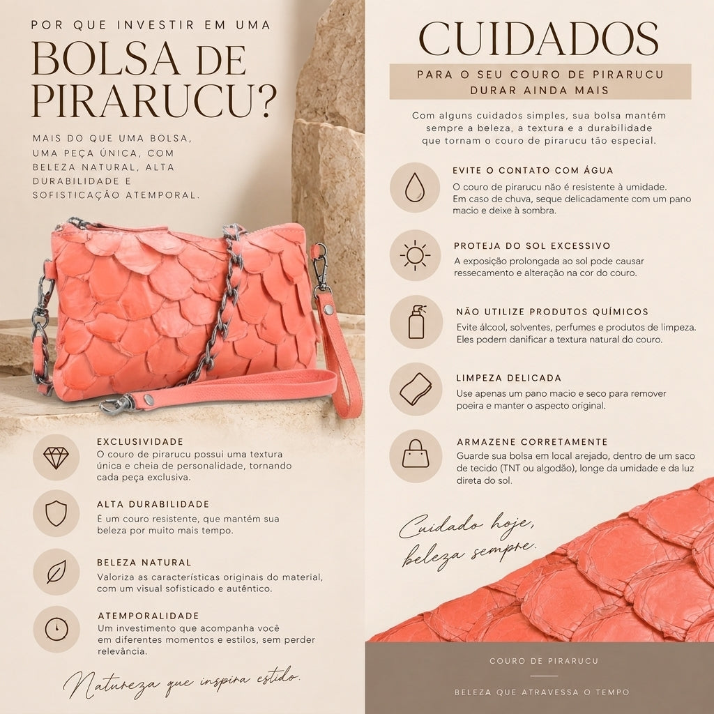 Bolsa Pequena em Couro Legítimo de Pirarucu Rosa