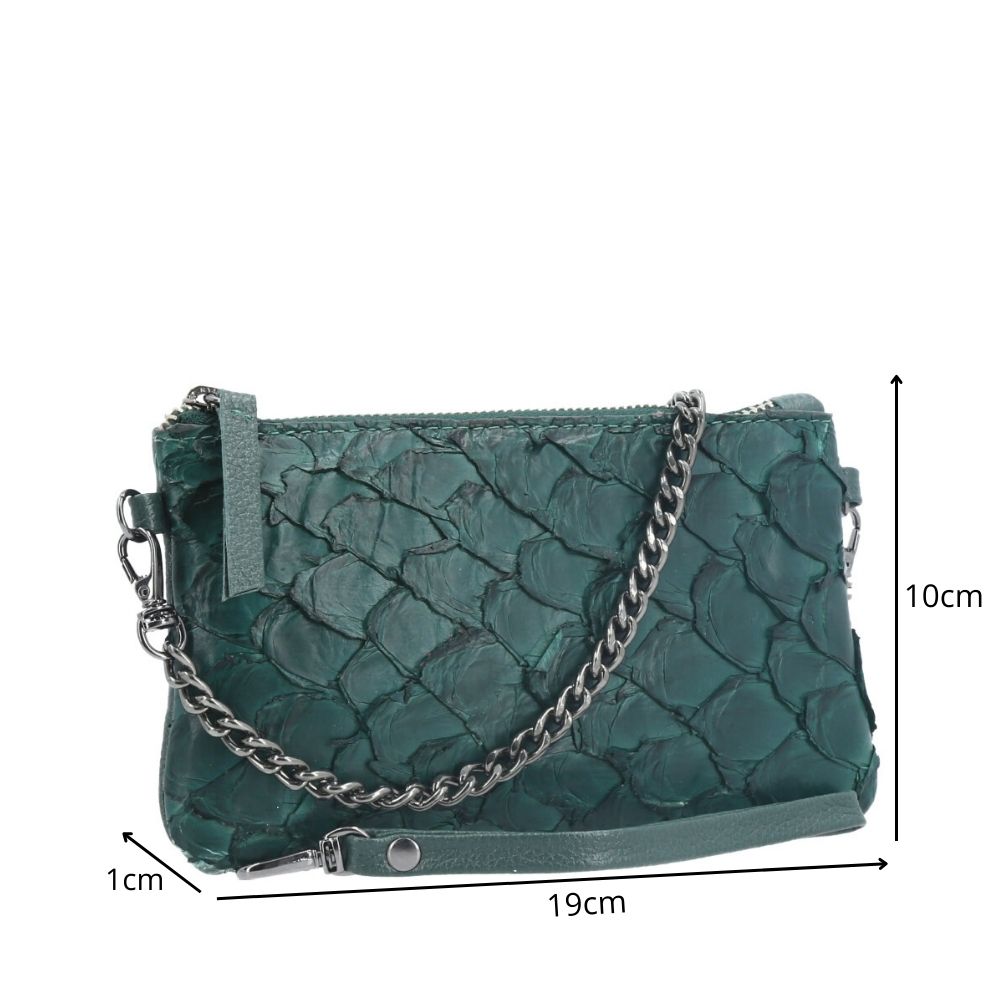 Bolsa Pequena em Couro Legítimo de Pirarucu Verde