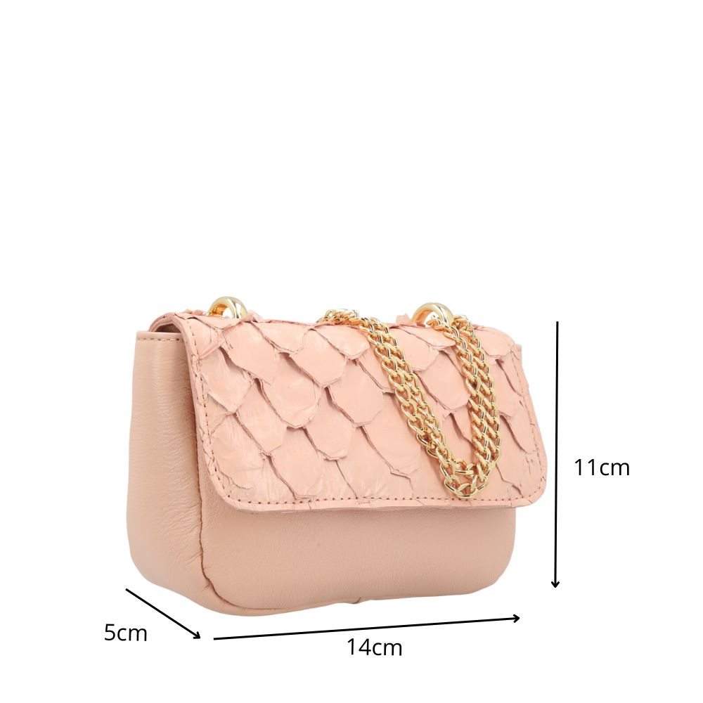 Bolsa Feminina em Couro Legítimo de Pirarucu Modelo Tiracolo Rosa