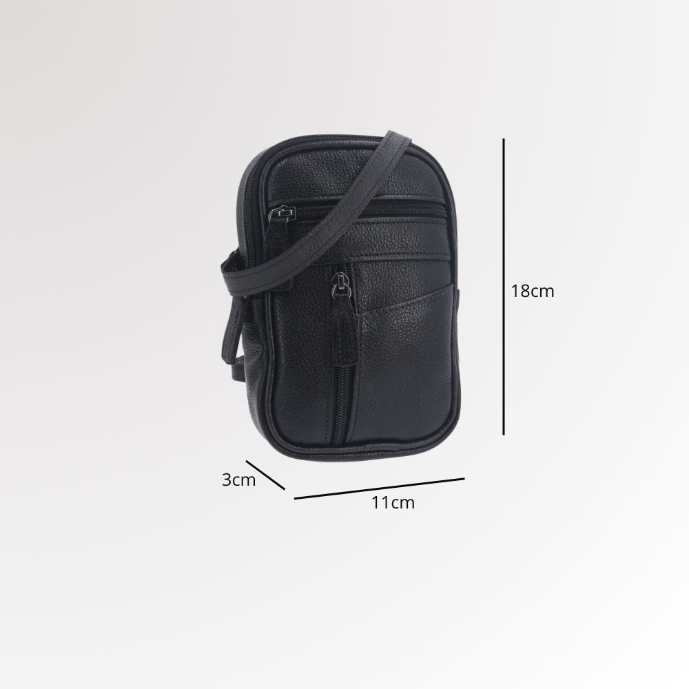 Bolsa Shoulder Bag Masculina em Couro Legítimo Preto