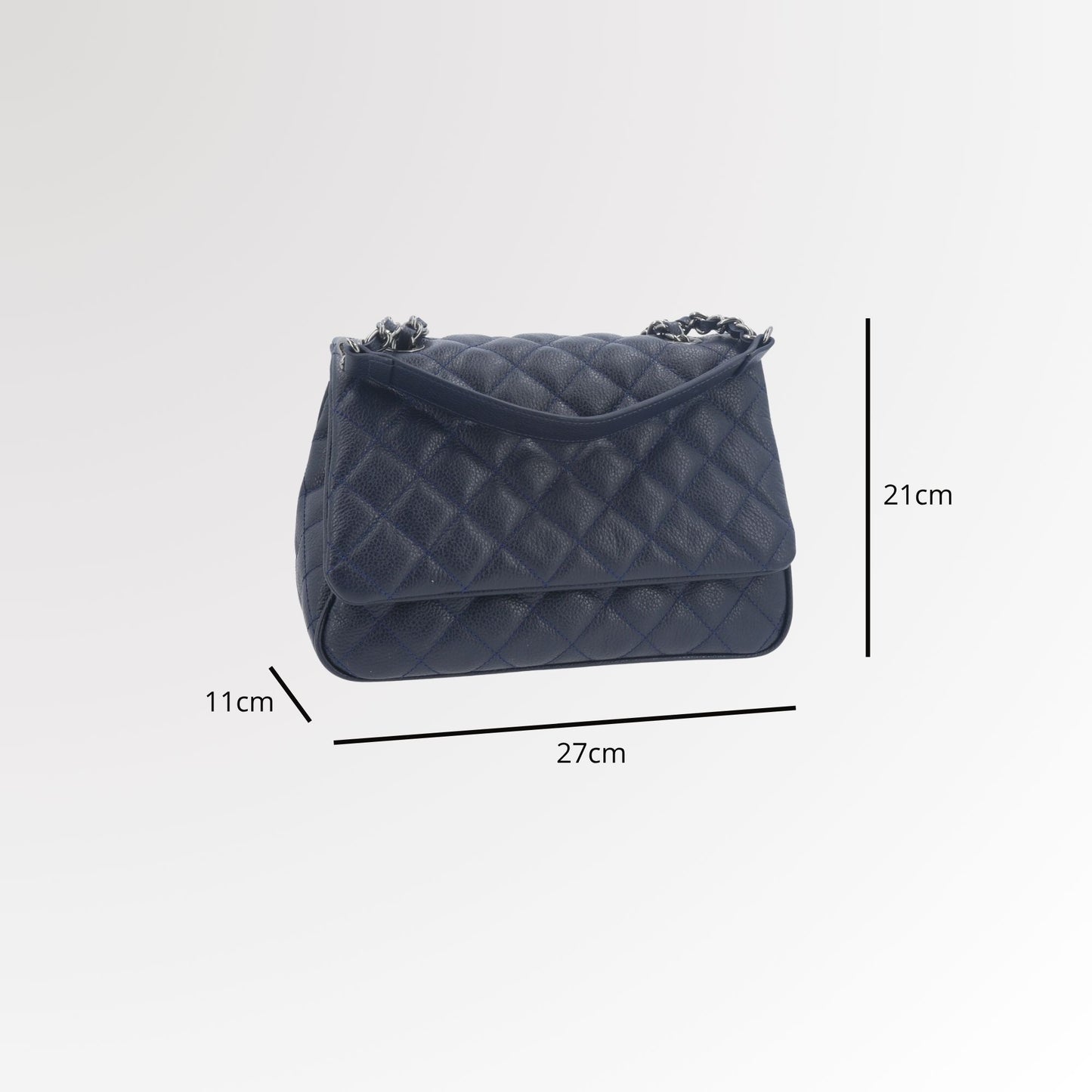 Bolsa de Couro em Design Matelassê com Alça de Corrente Azul escuro
