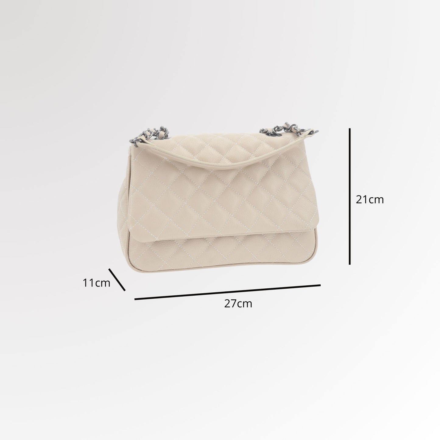 Bolsa de Couro em Design Matelassê com Alça de Corrente Marfim