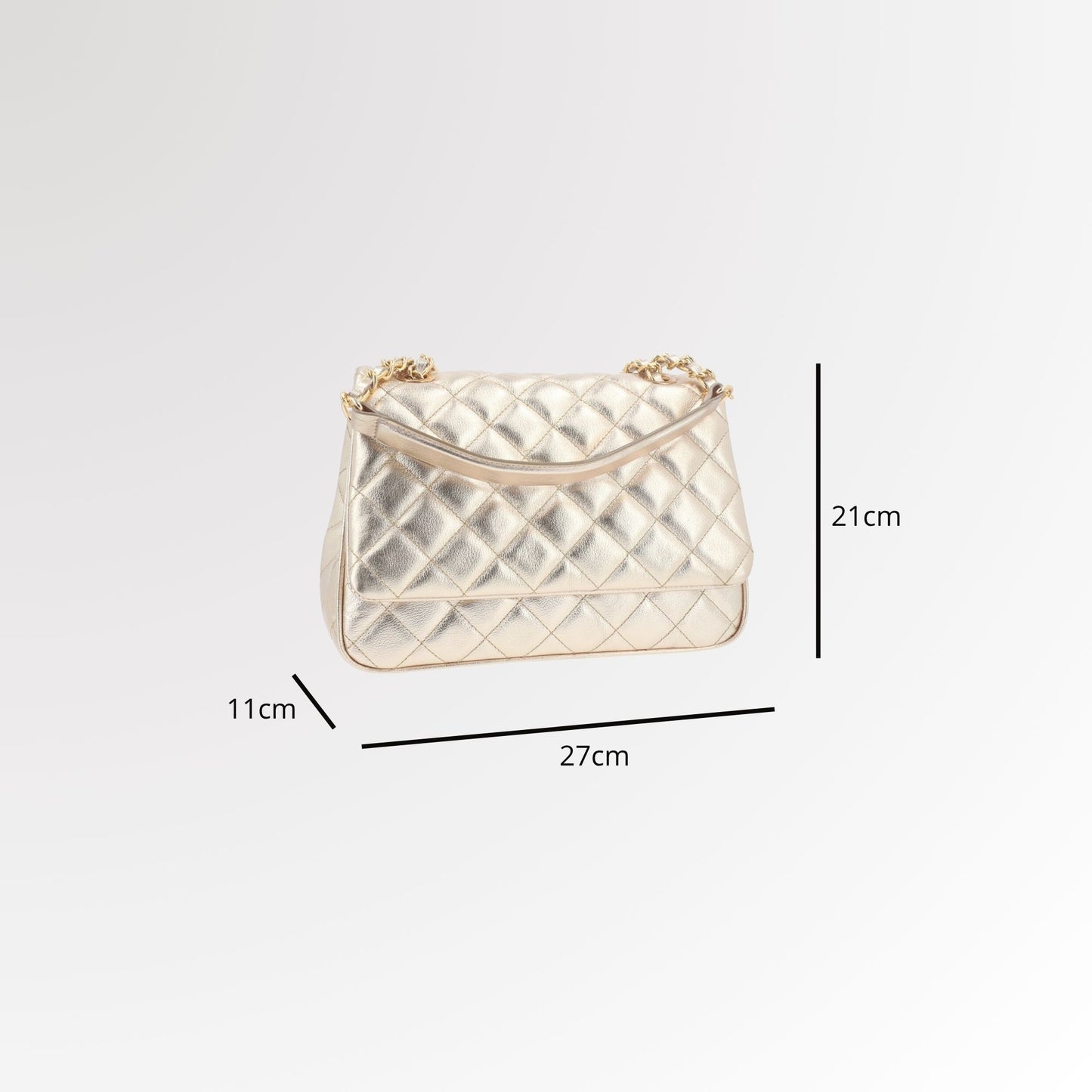 Bolsa de Couro Metalizado com Design Matelassê Ouro claro