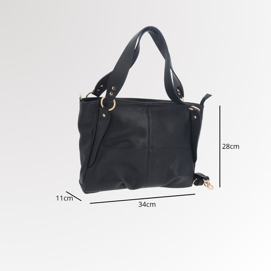 Bolsa de Ombro em Couro com Design Clássico Preto