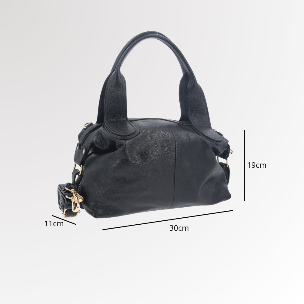 Bolsa de Ombro em Couro com Alça Dupla Removível Preto