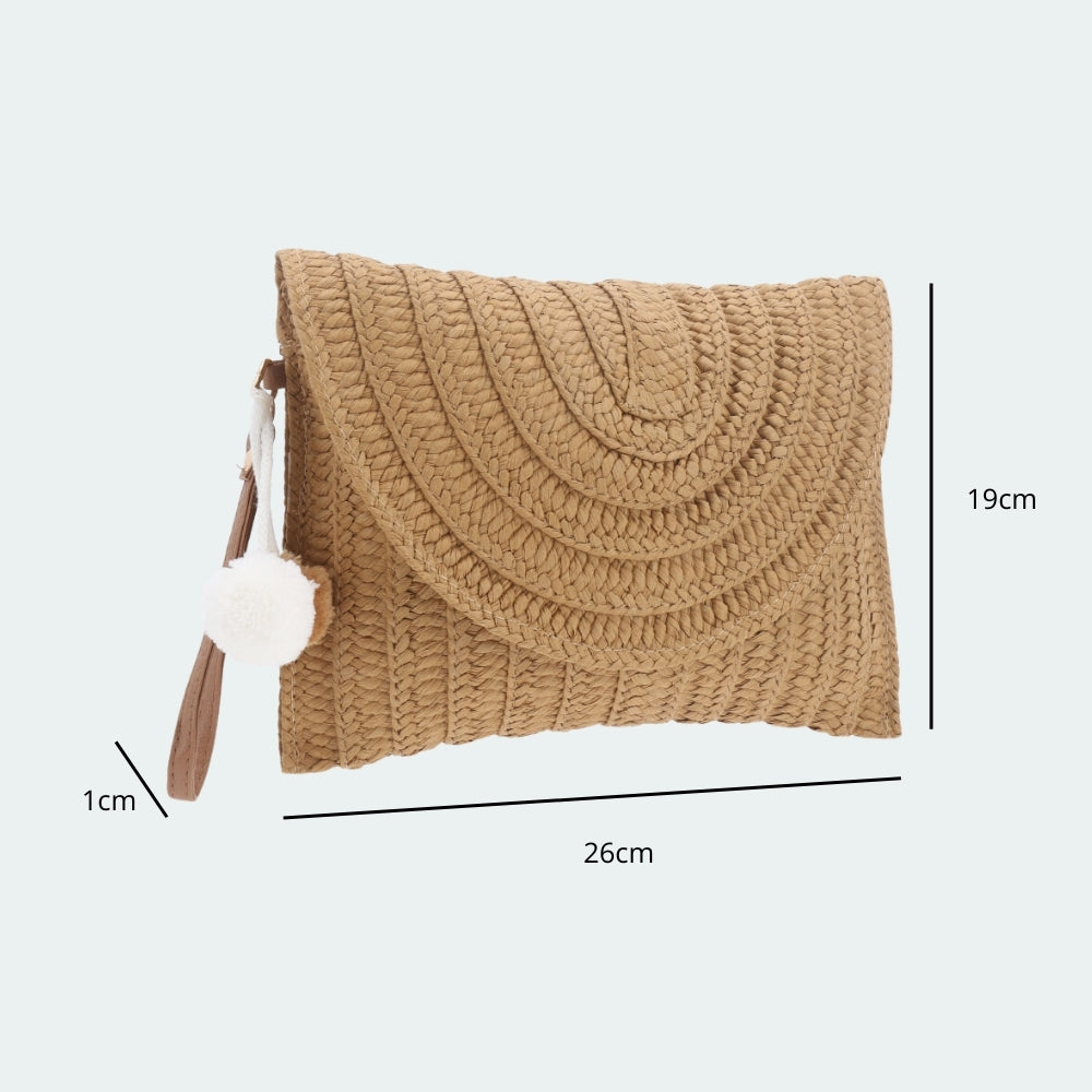Bolsa Praia de Mão em Ráfia com Detalhe Bege