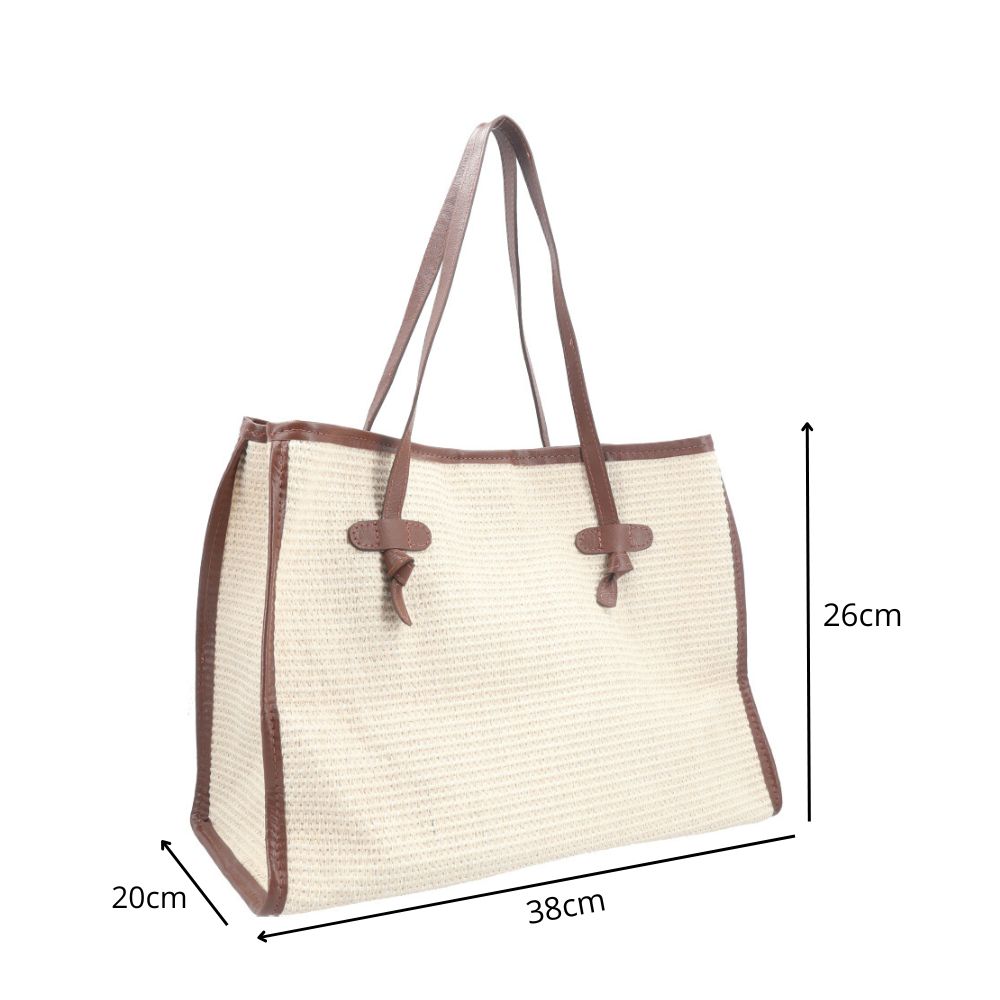 Bolsa de Praia Estilo Tote Bag em Ráfia Marrom escuro