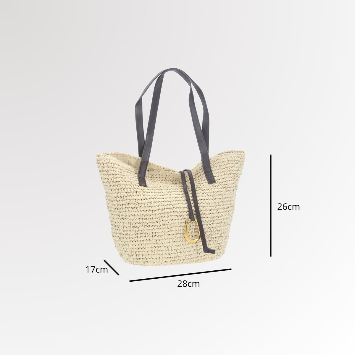 Bolsa Tote Estruturada em Ráfia com Detalhe Frontal Marfim
