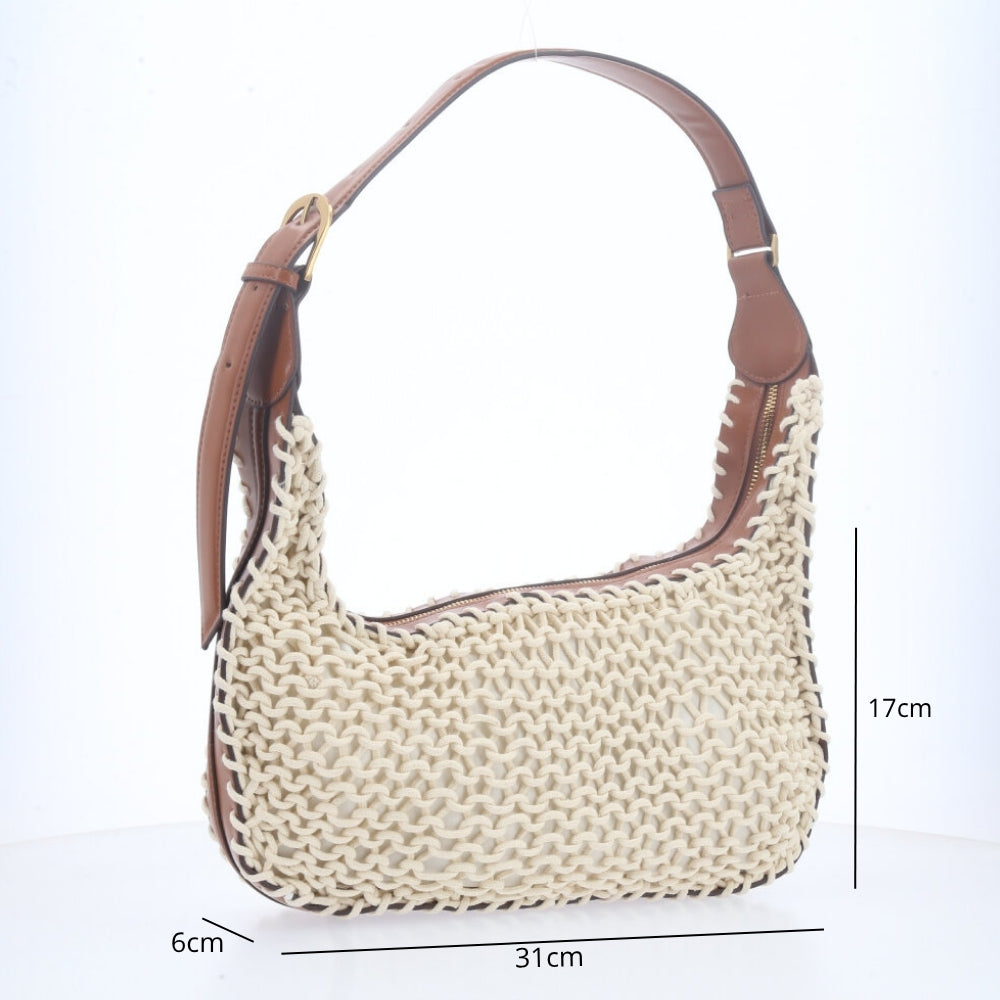 Bolsa Baguete Trançada de Palha Marfim