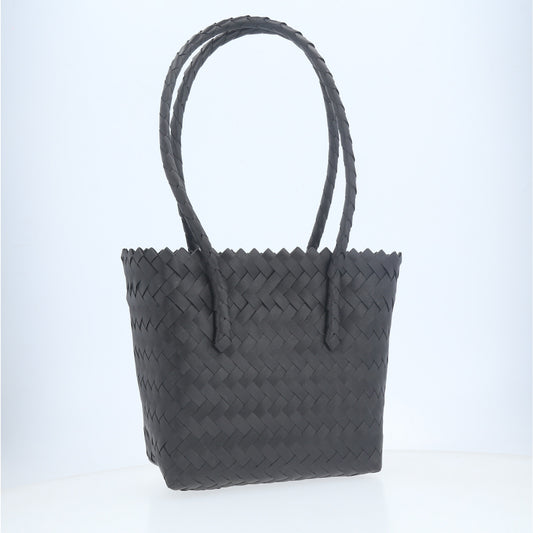 Bolsa de Praia em Palha com Design Trançado Preto