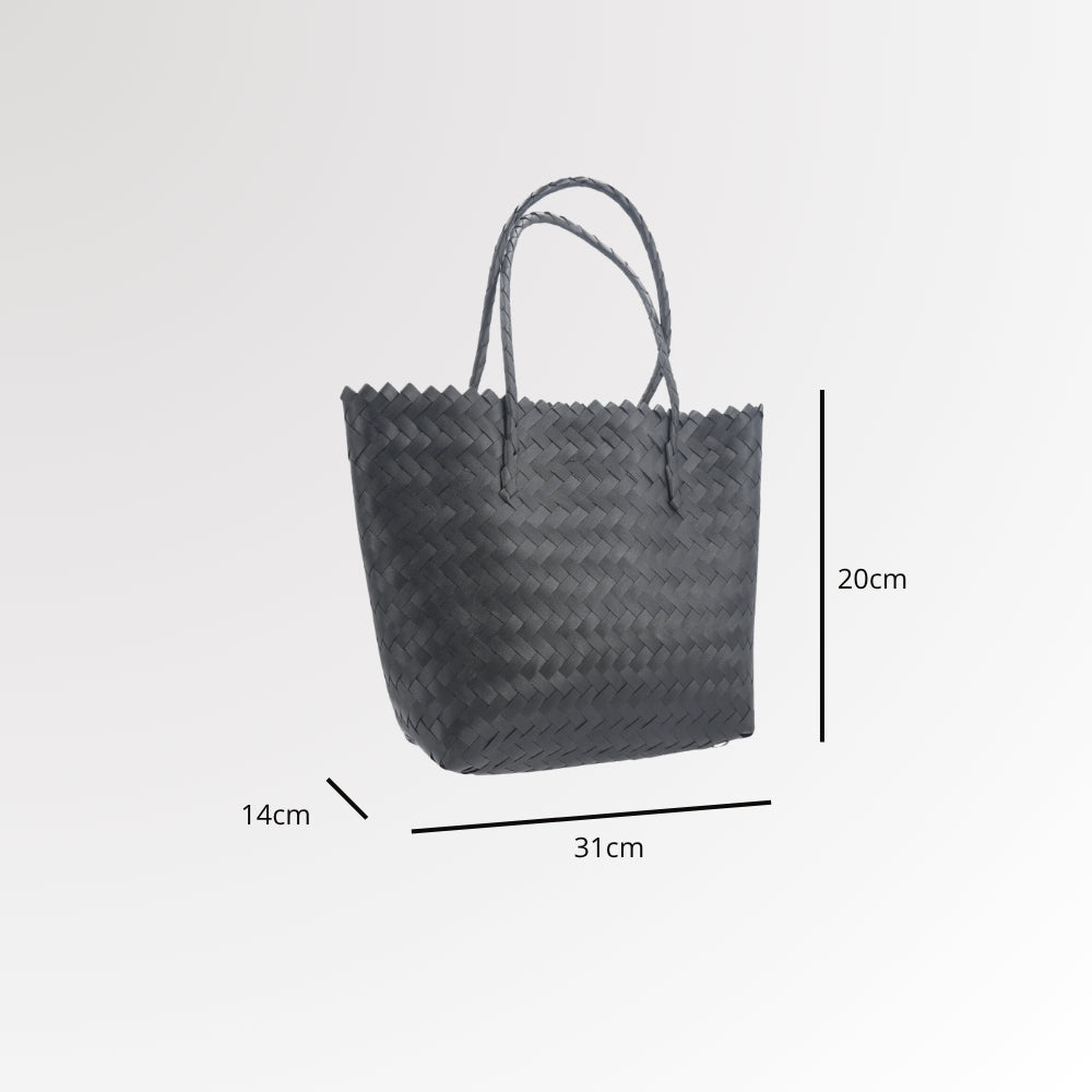 Bolsa de Praia em Palha Trançada com Alça de Ombro Fixa Preto