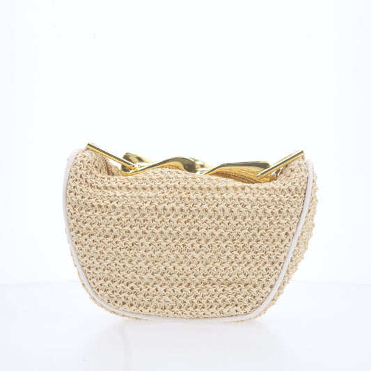Bolsa em Ráfia – Com Alça Metalizada Dourada Bege