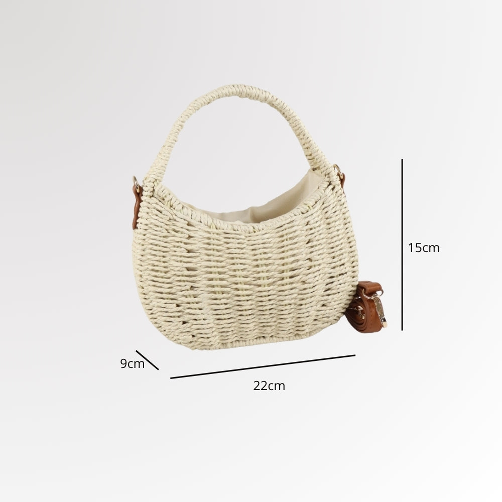 Bolsa Meia Lua em Palha com Opção de Alça Tiracolo Bege