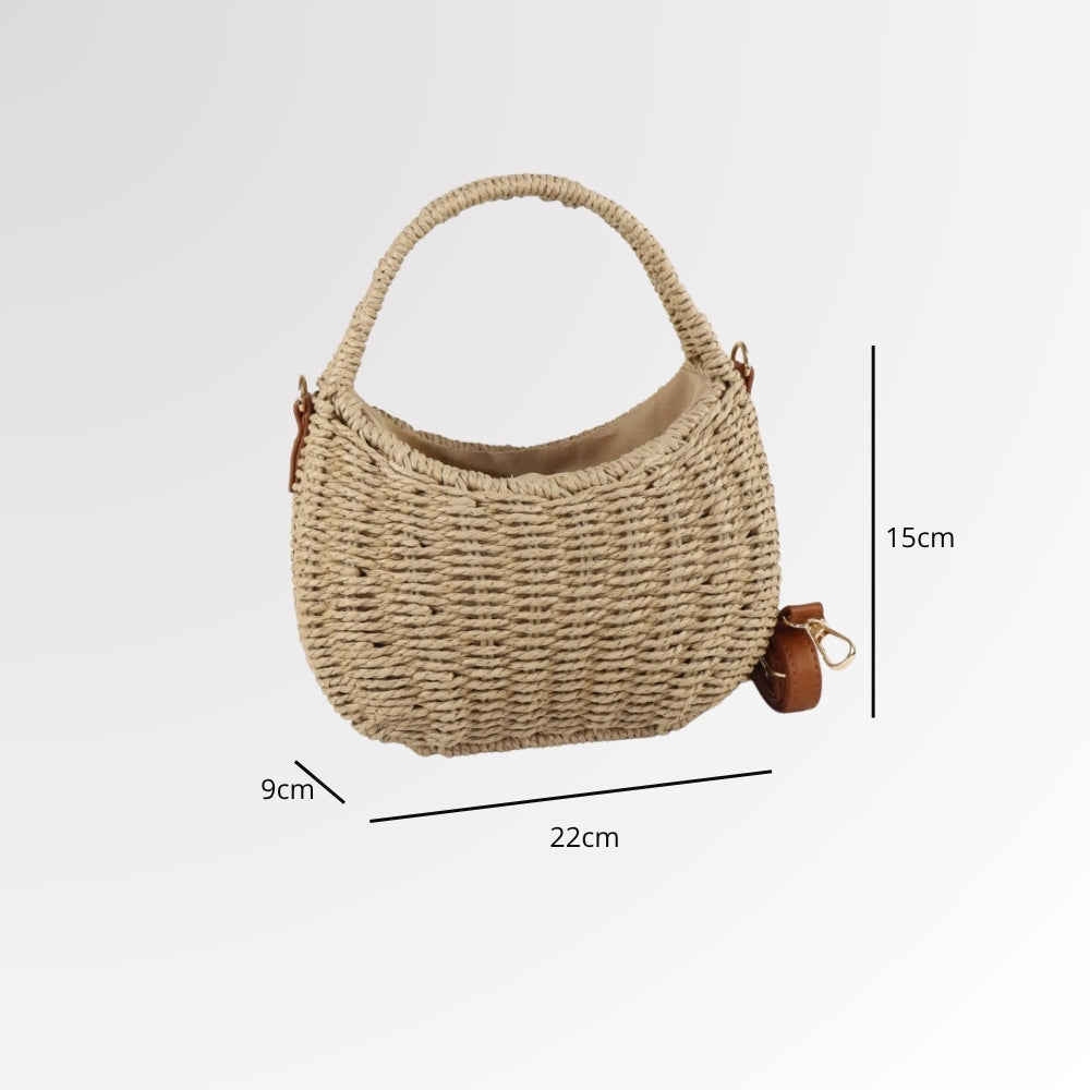 Bolsa Meia Lua em Palha com Opção de Alça Tiracolo Caqui