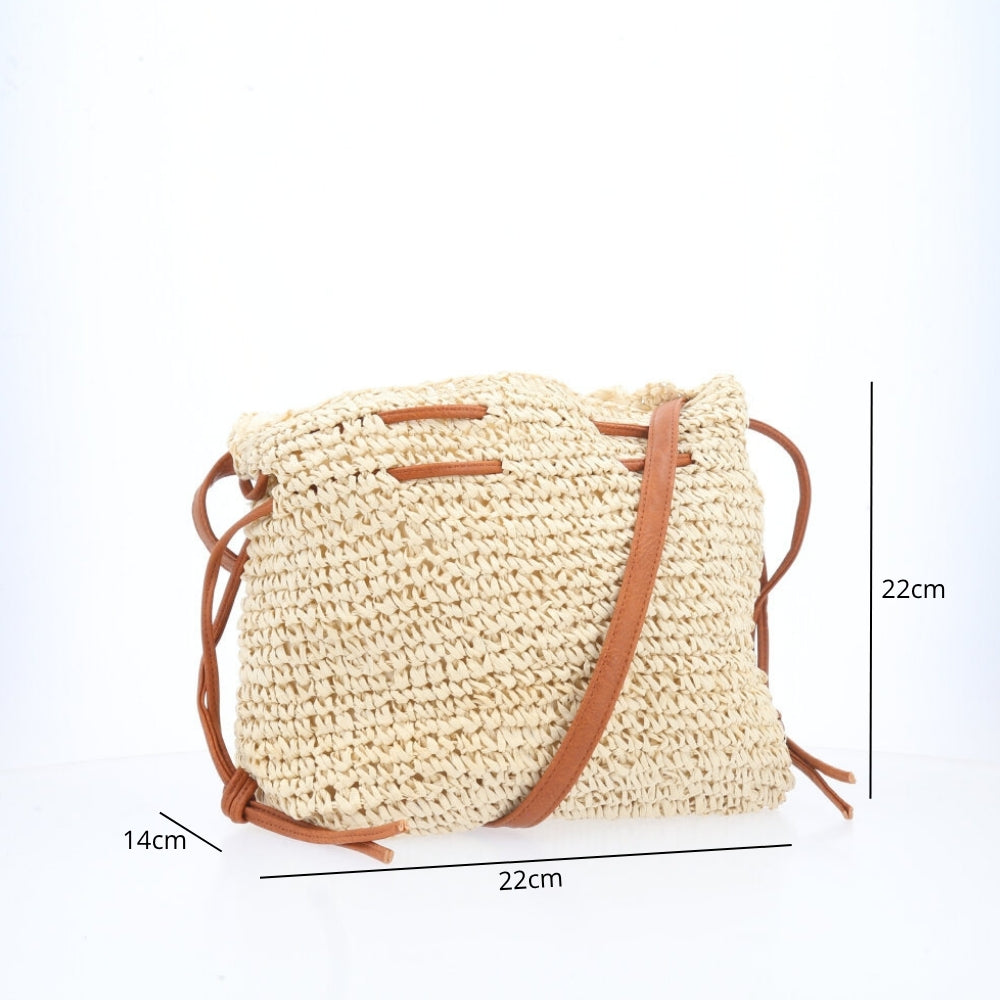 Bolsa Feminina Bucket de Palha Bege