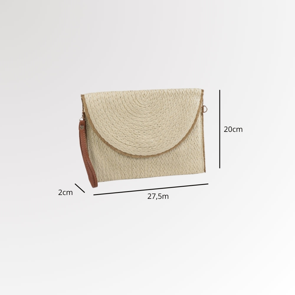Bolsa Clutch de Palha com Alça de Pulso Bege