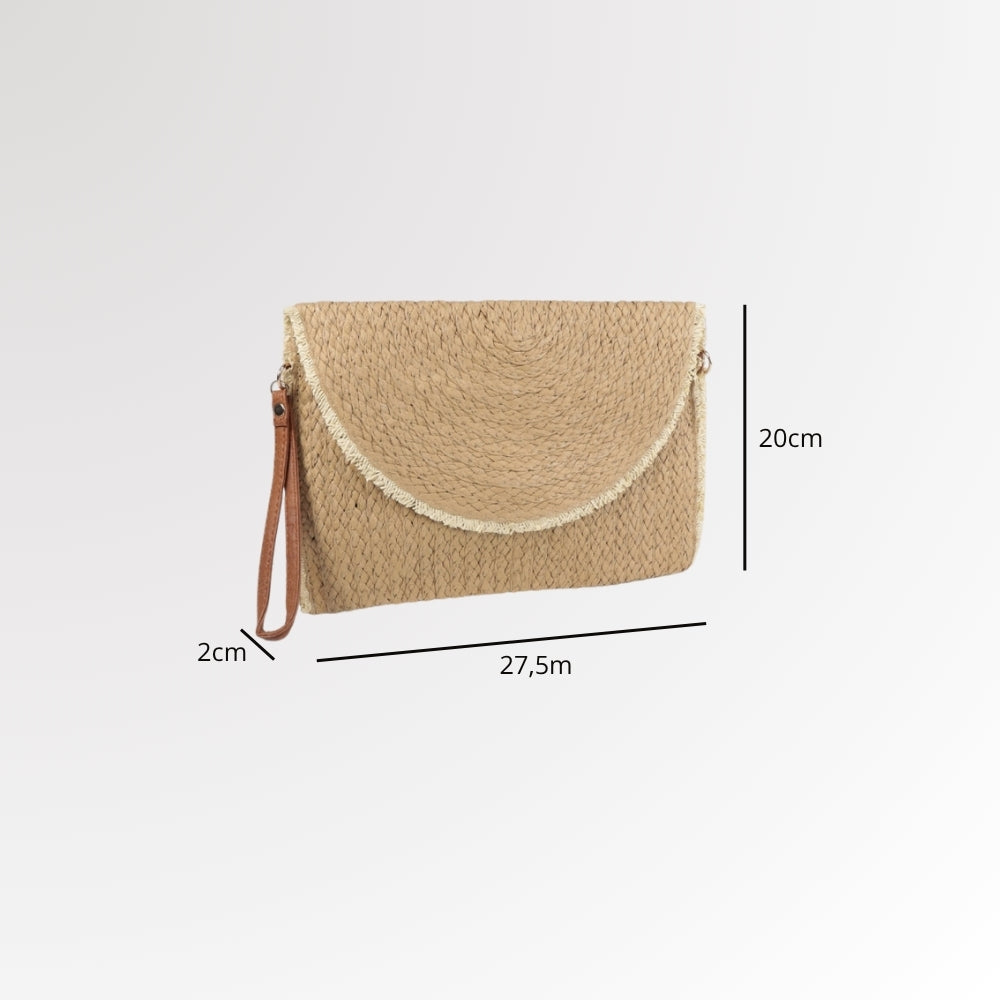 Bolsa Clutch de Palha com Alça de Pulso Caqui