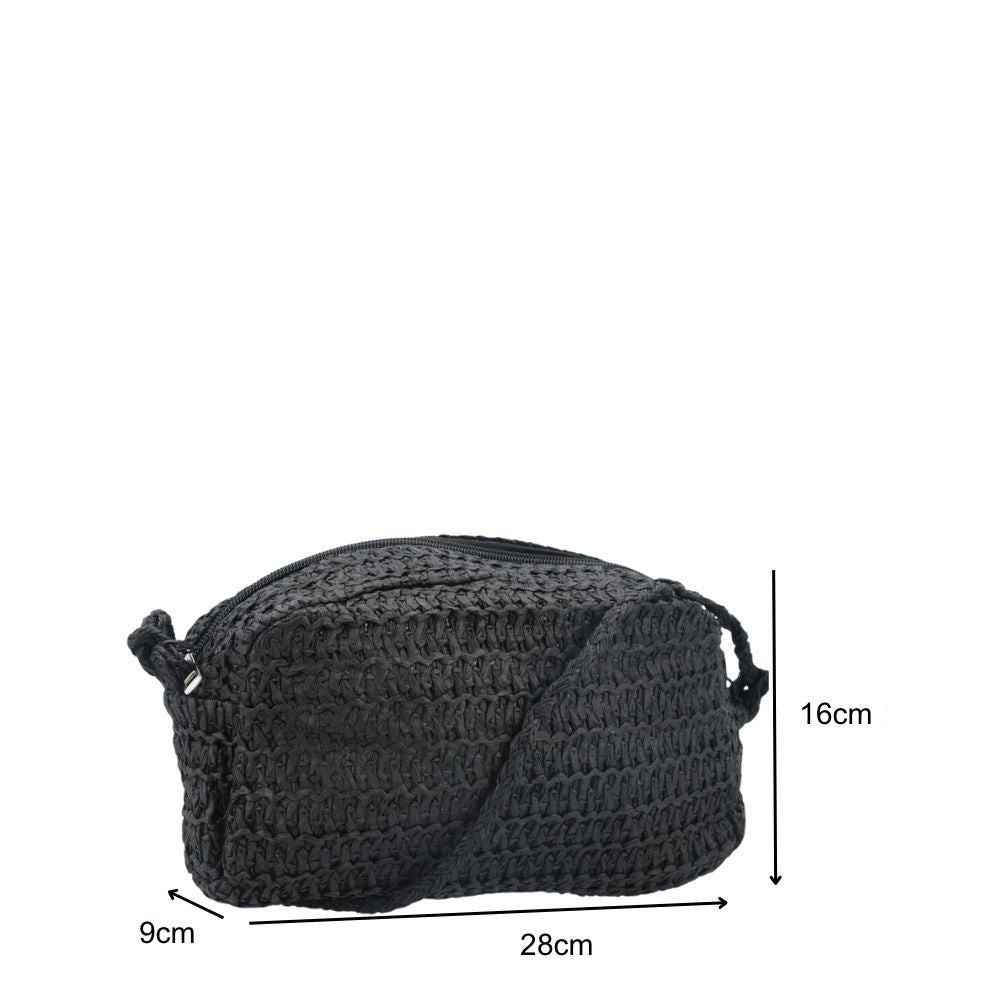 Bolsa de Praia em Ráfia Trançada com Alça Transversal Preto