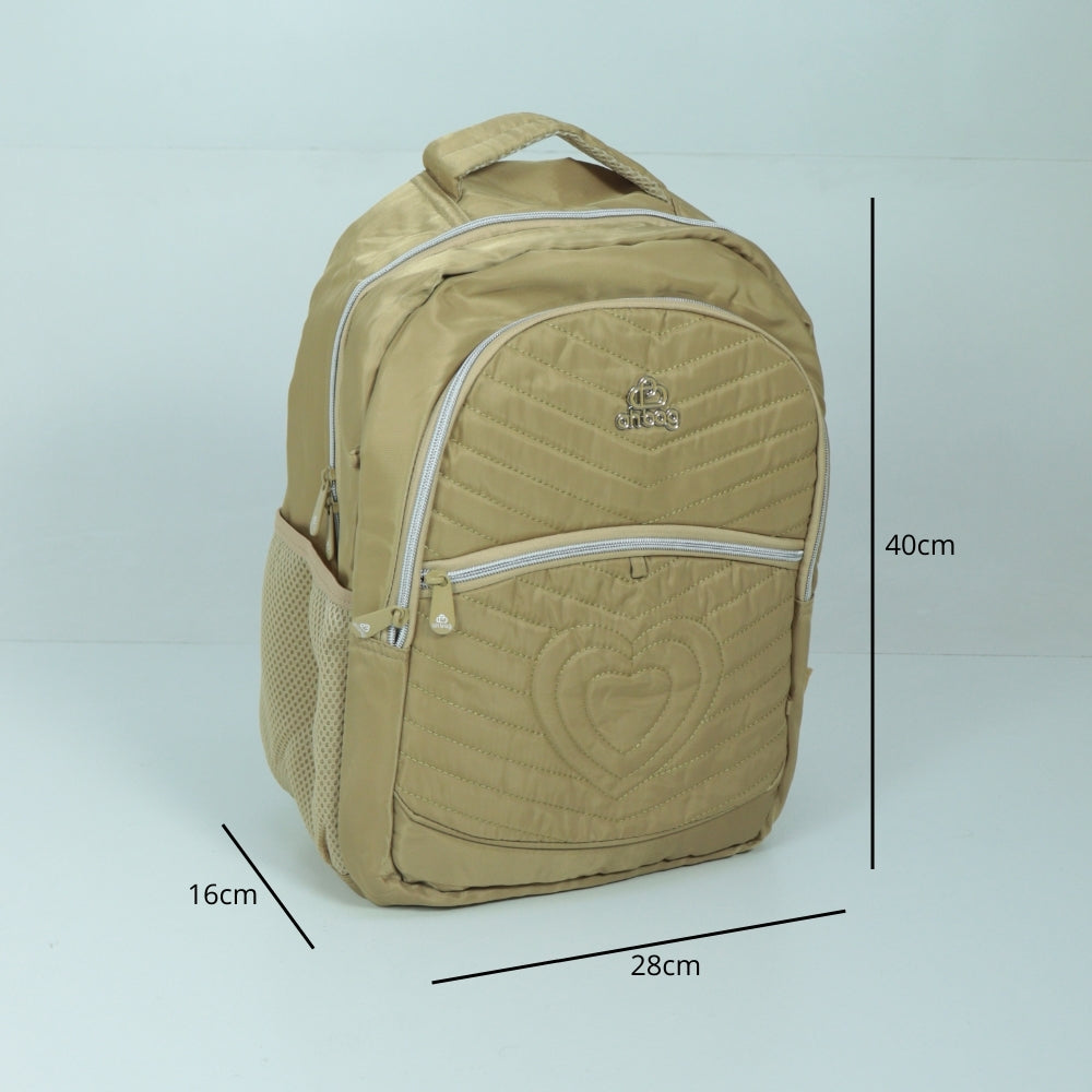 Mochila em Tecido com Alça Fixa Ajustável e Divisórias Bege
