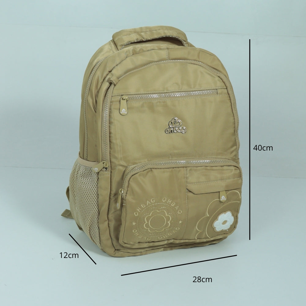 Mochila em Tecido com Alça Fixa Ajustável e Divisórias Bege