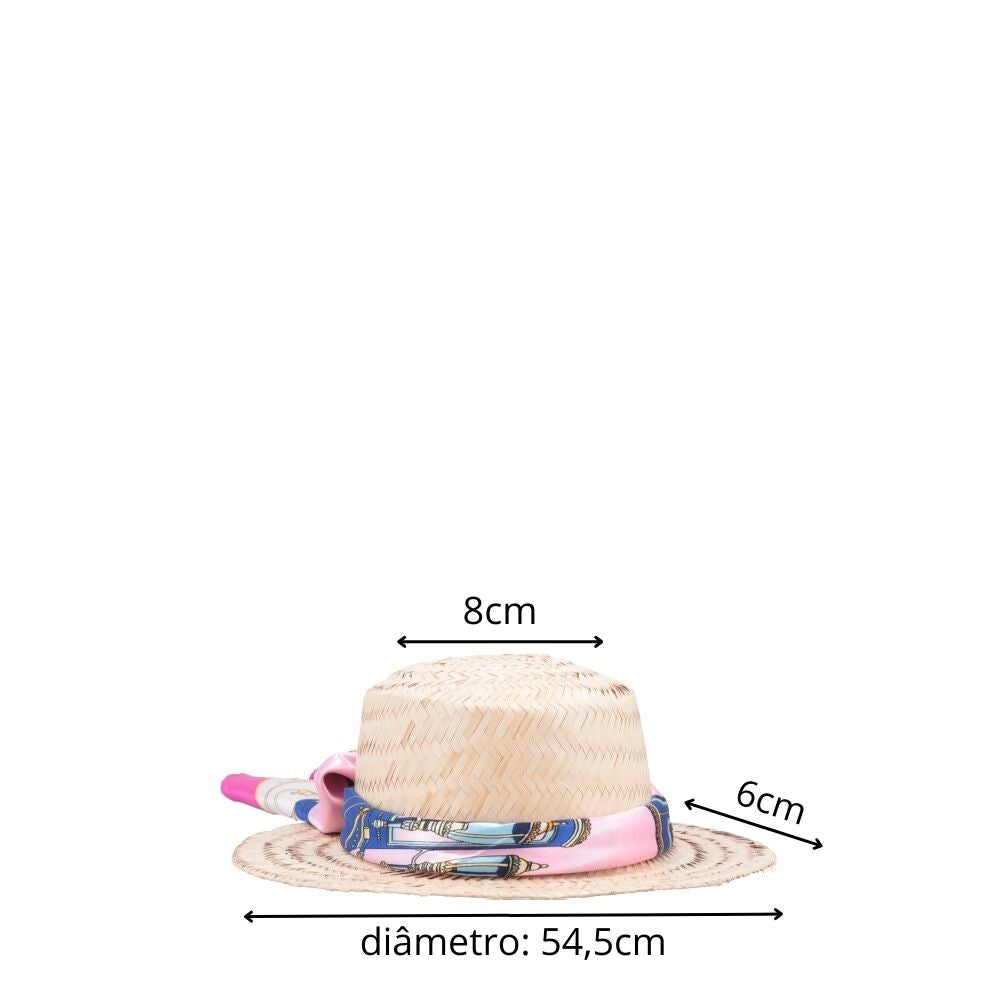 Chapéu de Palha com Lenço Removível para Amarração Pink