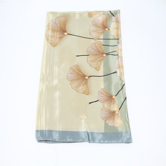 Lenço de Cetim Feminino Estampado Flores Azul