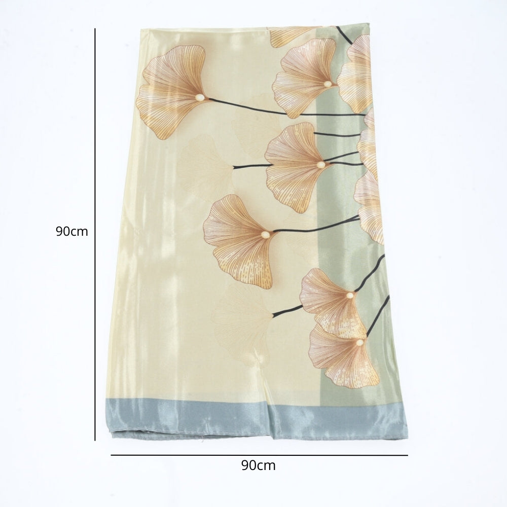 Lenço de Cetim Feminino Estampado Flores Azul