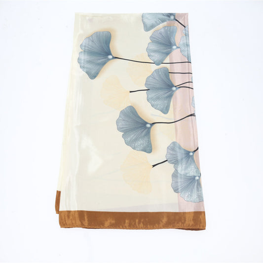 Lenço de Cetim Feminino Estampado Flores Caramelo