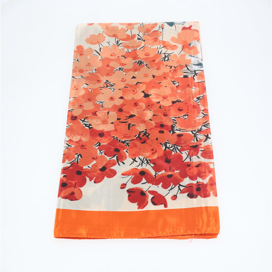 Lenço de Cetim com Estampa Floral Laranja