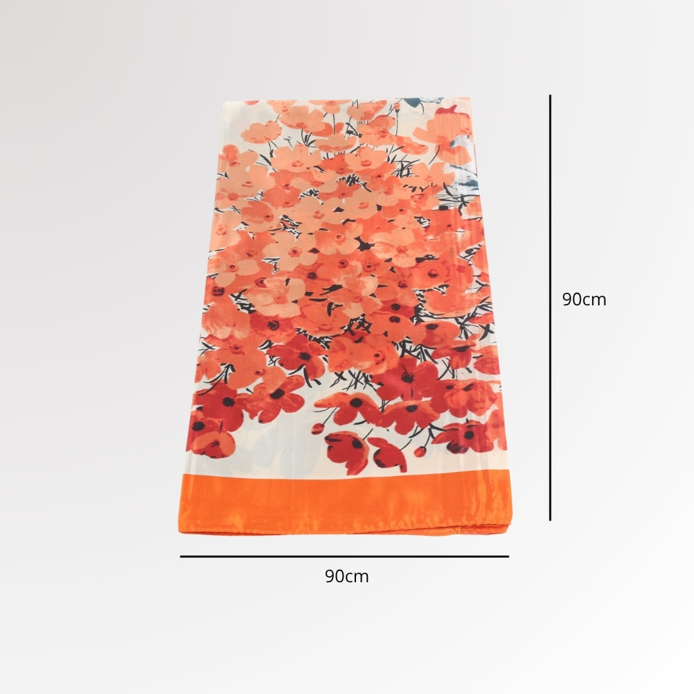 Lenço de Cetim com Estampa Floral Laranja