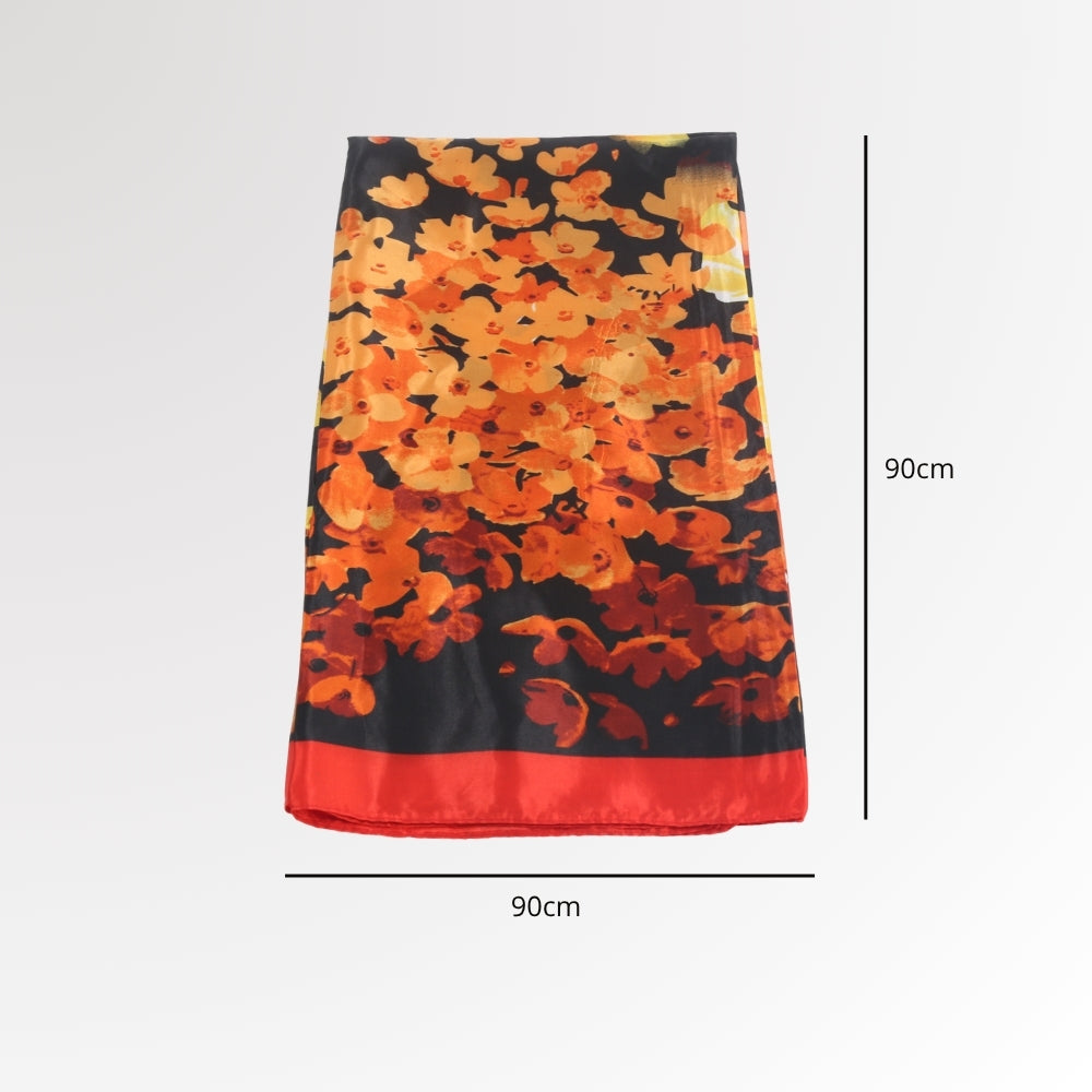 Lenço de Cetim com Estampa Floral Vermelho