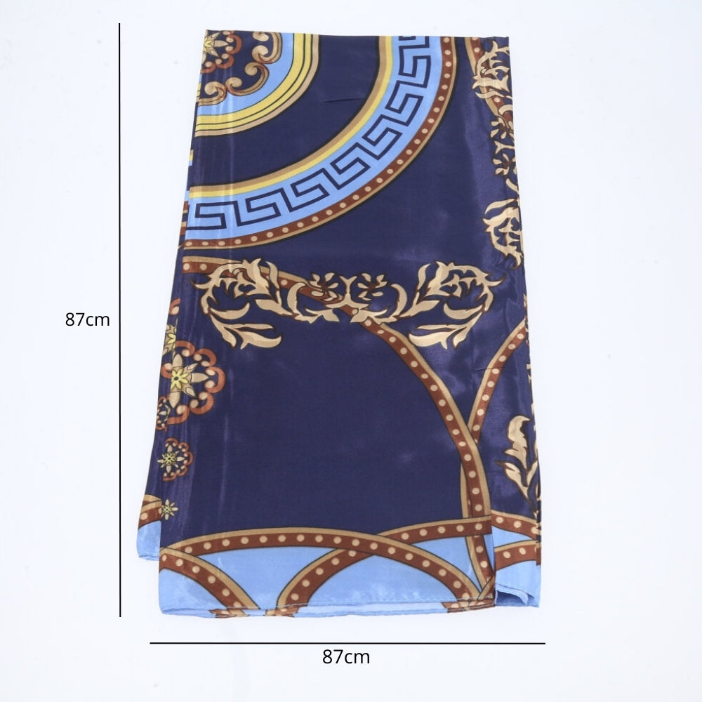 Lenço de Cetim Feminino Estampado Indiano Azul escuro