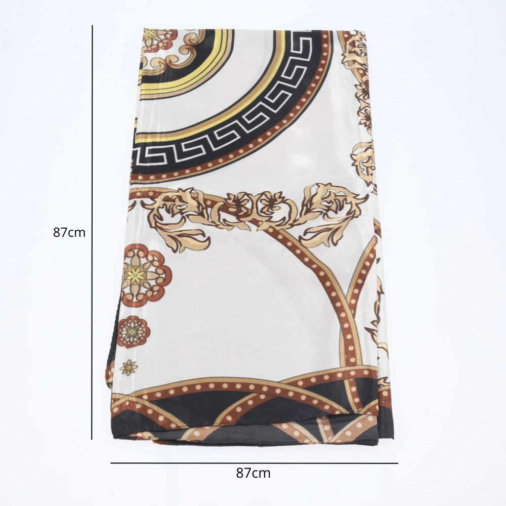 Lenço de Cetim Feminino Estampado Indiano Marfim