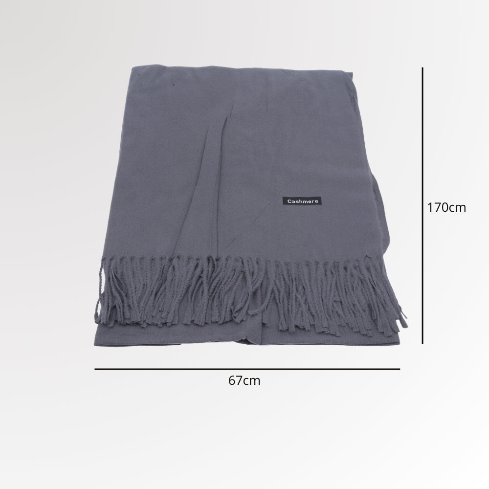 Cachecol em Tecido com Estampa Lisa e Franjas Cinza escuro