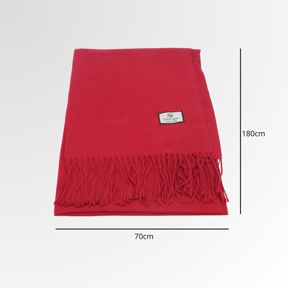 Cachecol em Tecido com Estampa Lisa e Franjas Vermelho