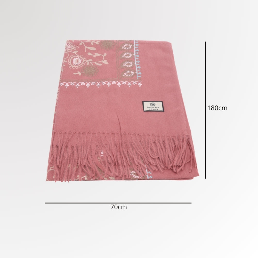 Cachecol com Estampa de Paisley Floral e Acabamento em Franjas Rosa