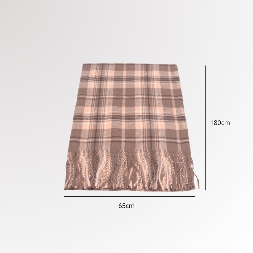 Cachecol Xadrez Feminino com Franjas Rose