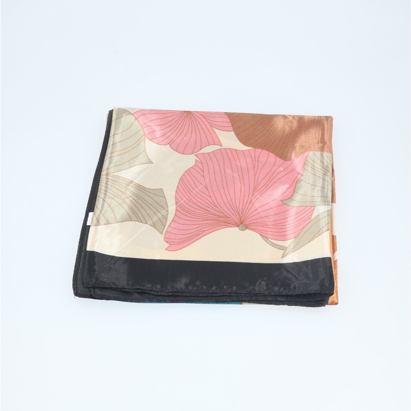 Lenço de Cetim com Estampa Floral Bege