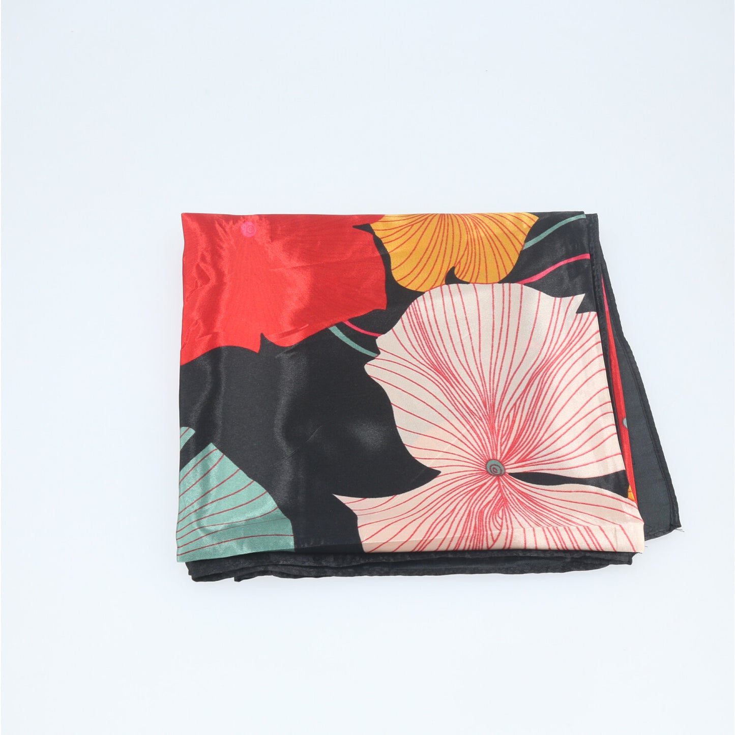 Lenço de Cetim com Estampa Floral Preto