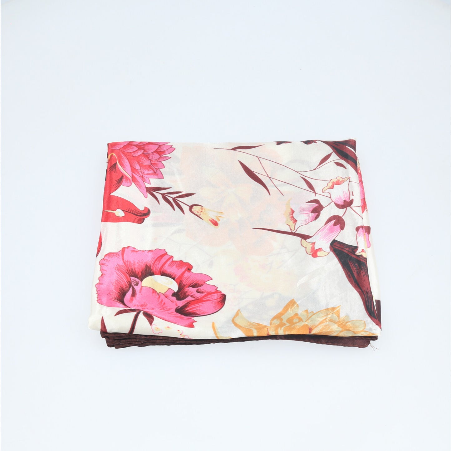 Lenço de Cetim com Estampa Floral Elegante Marrom