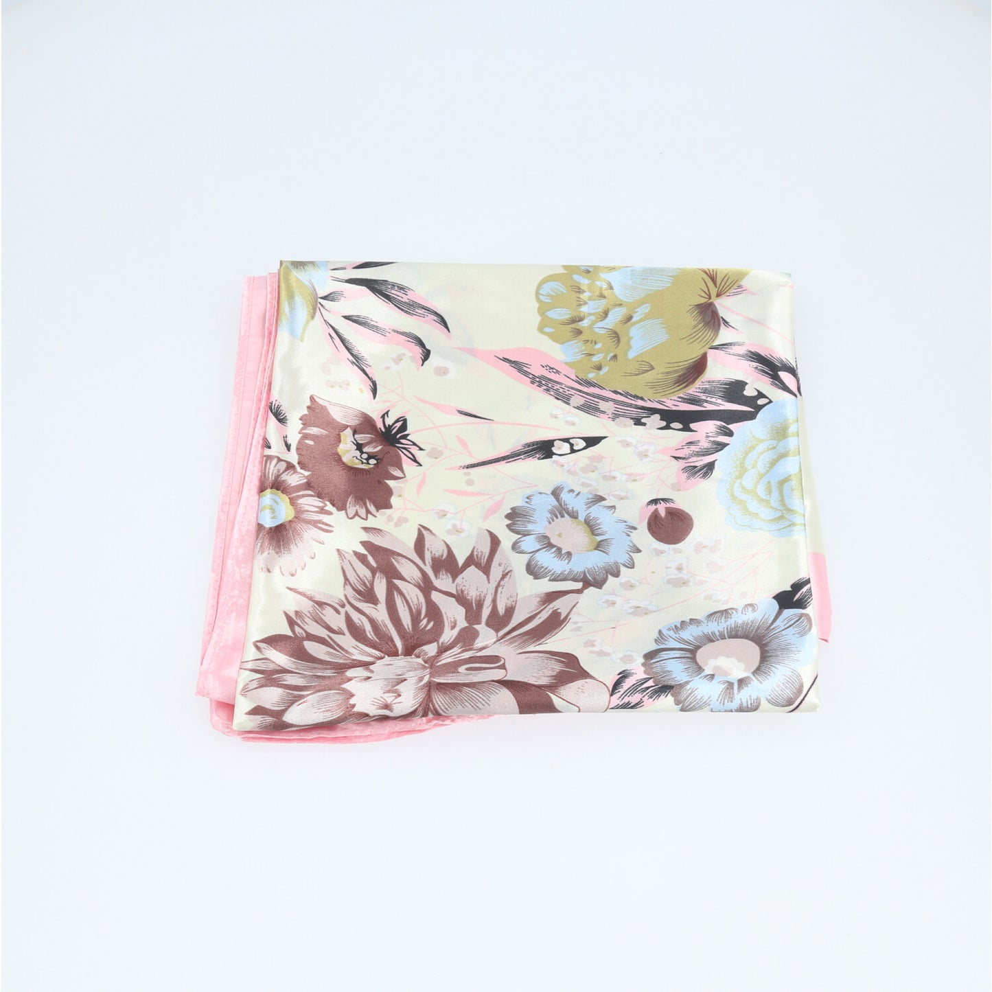 Lenço de Cetim com Estampa Floral Elegante Rosa