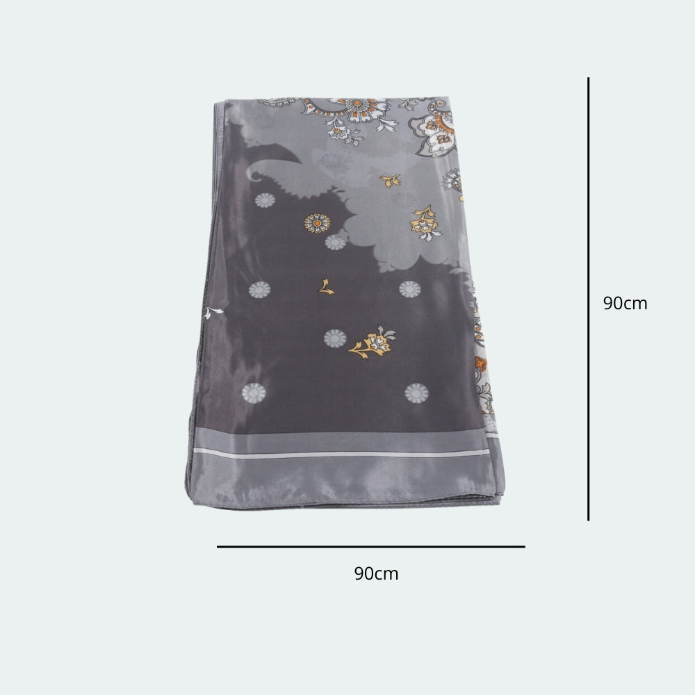 Lenço de Cetim Feminino com Estampa de Paisley Cinza