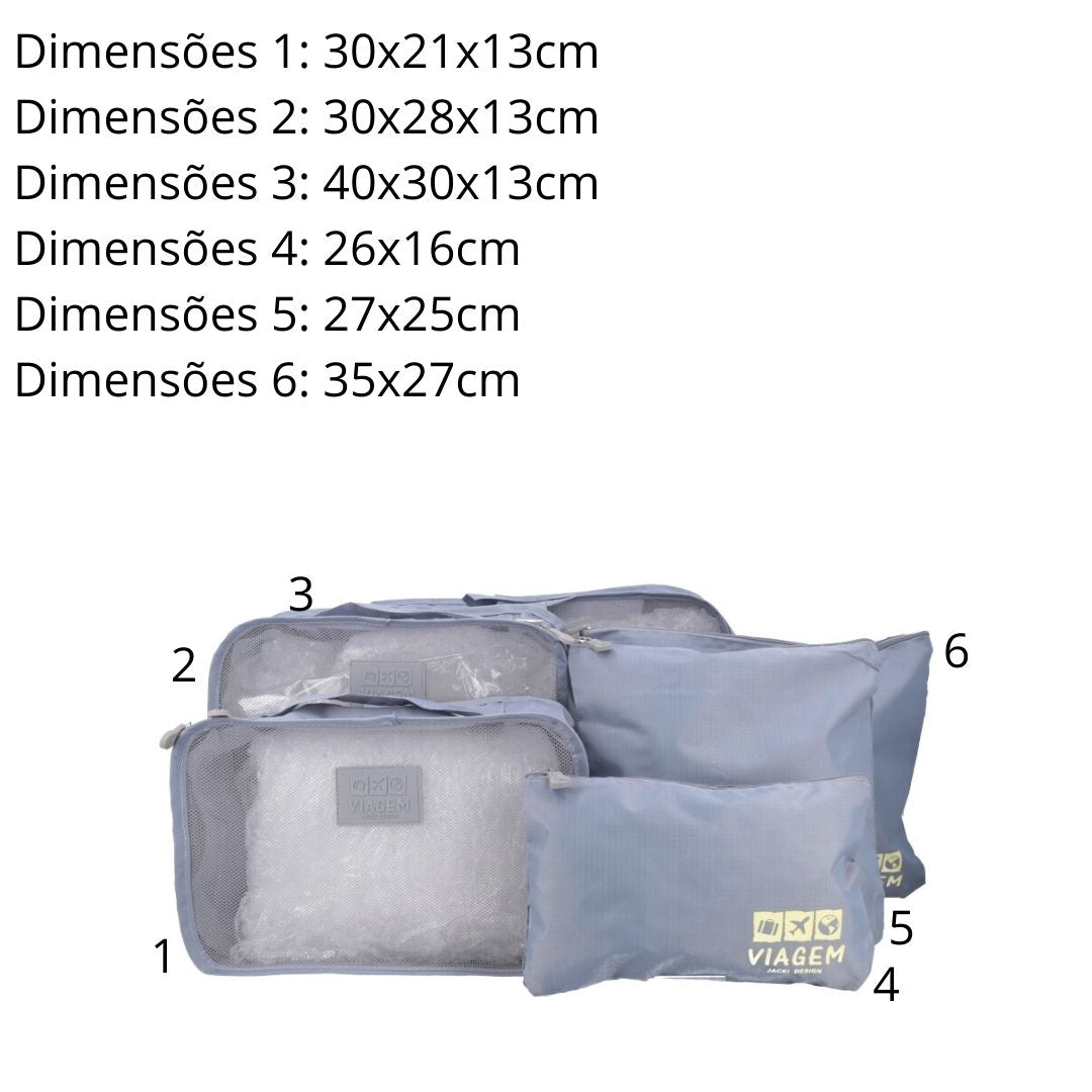 Kit Organizador de Mala com 6 peças Cinza