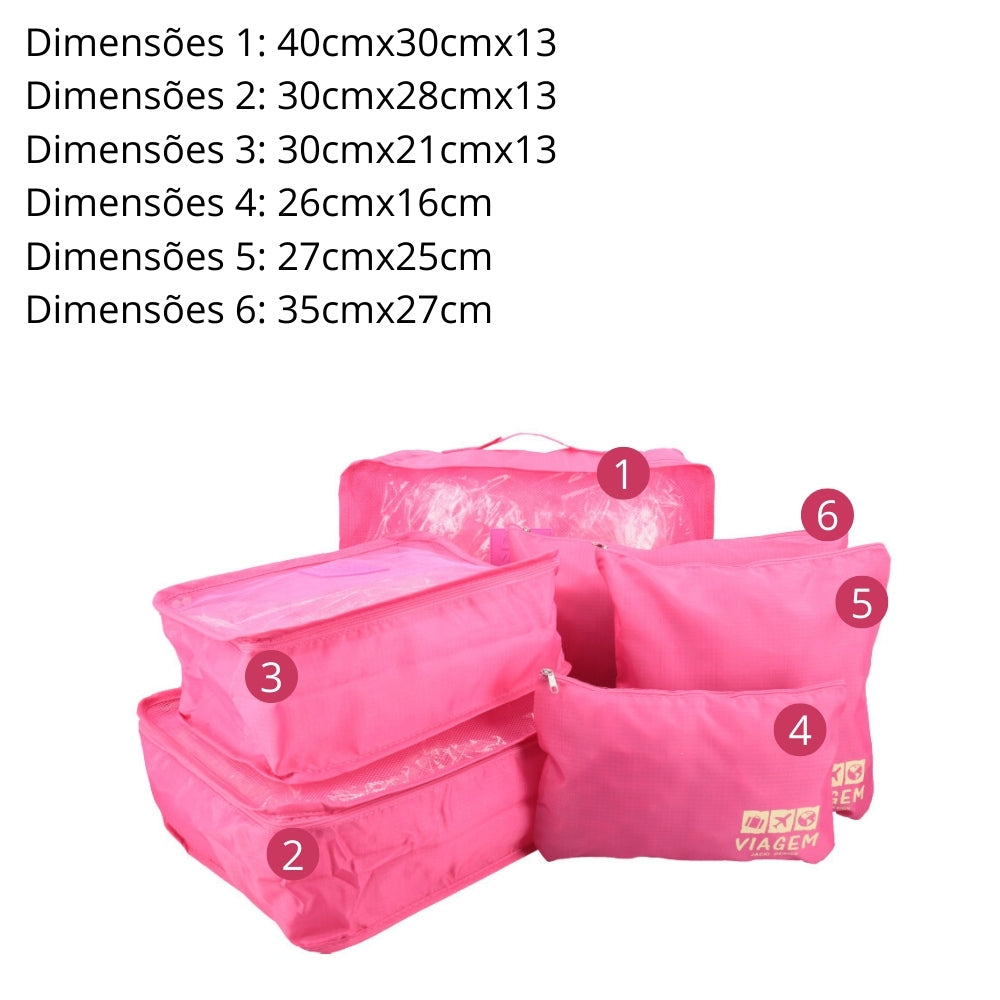 Kit Organizador De Malas Nécessaire 6 Peças Pink