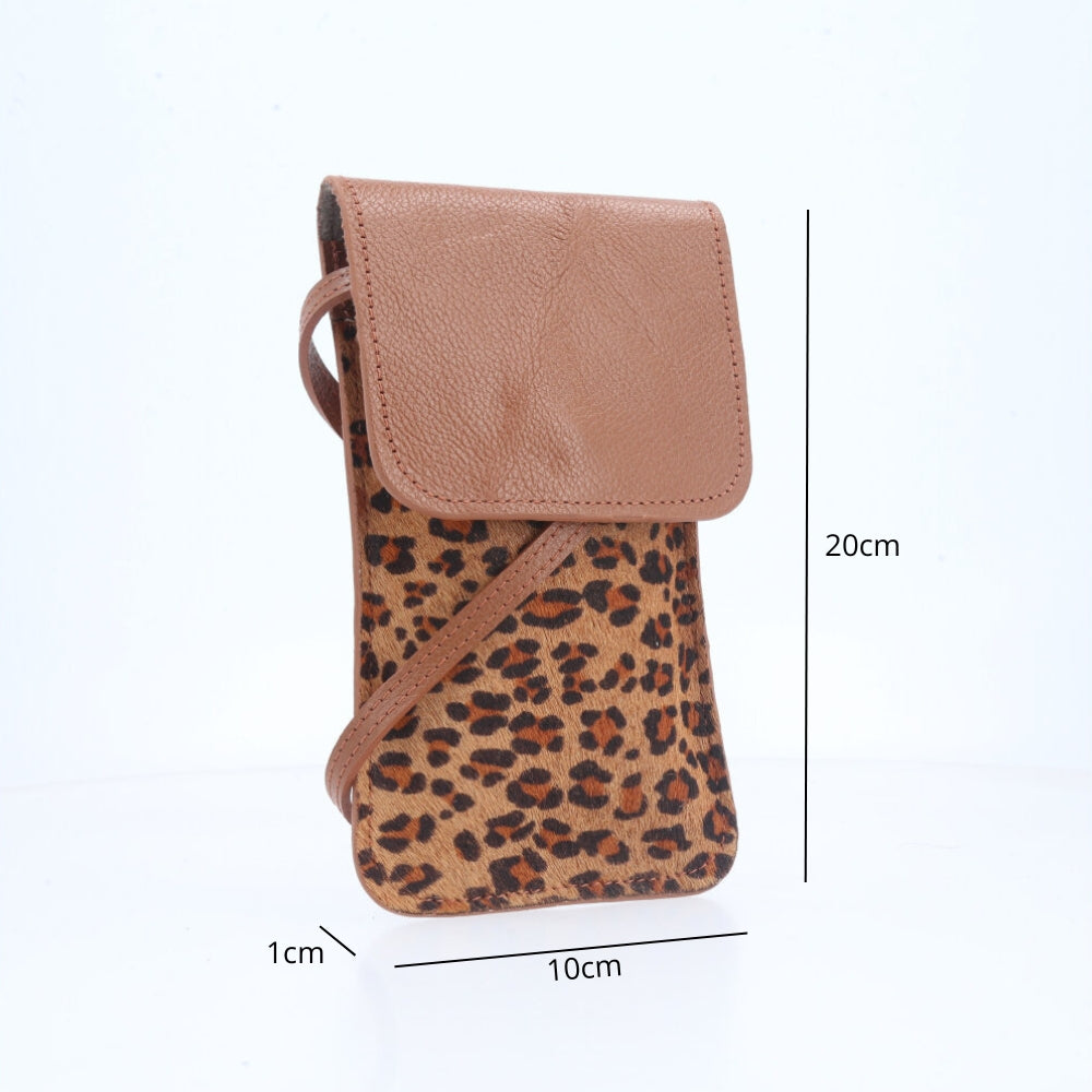 Porta Celular em Couro Animal Print Caramelo