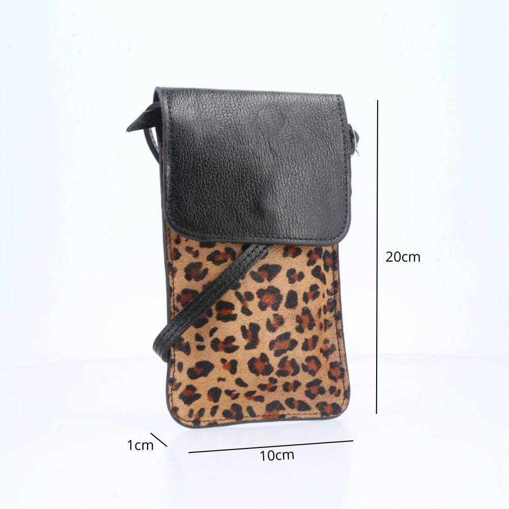 Porta Celular em Couro Animal Print Preto