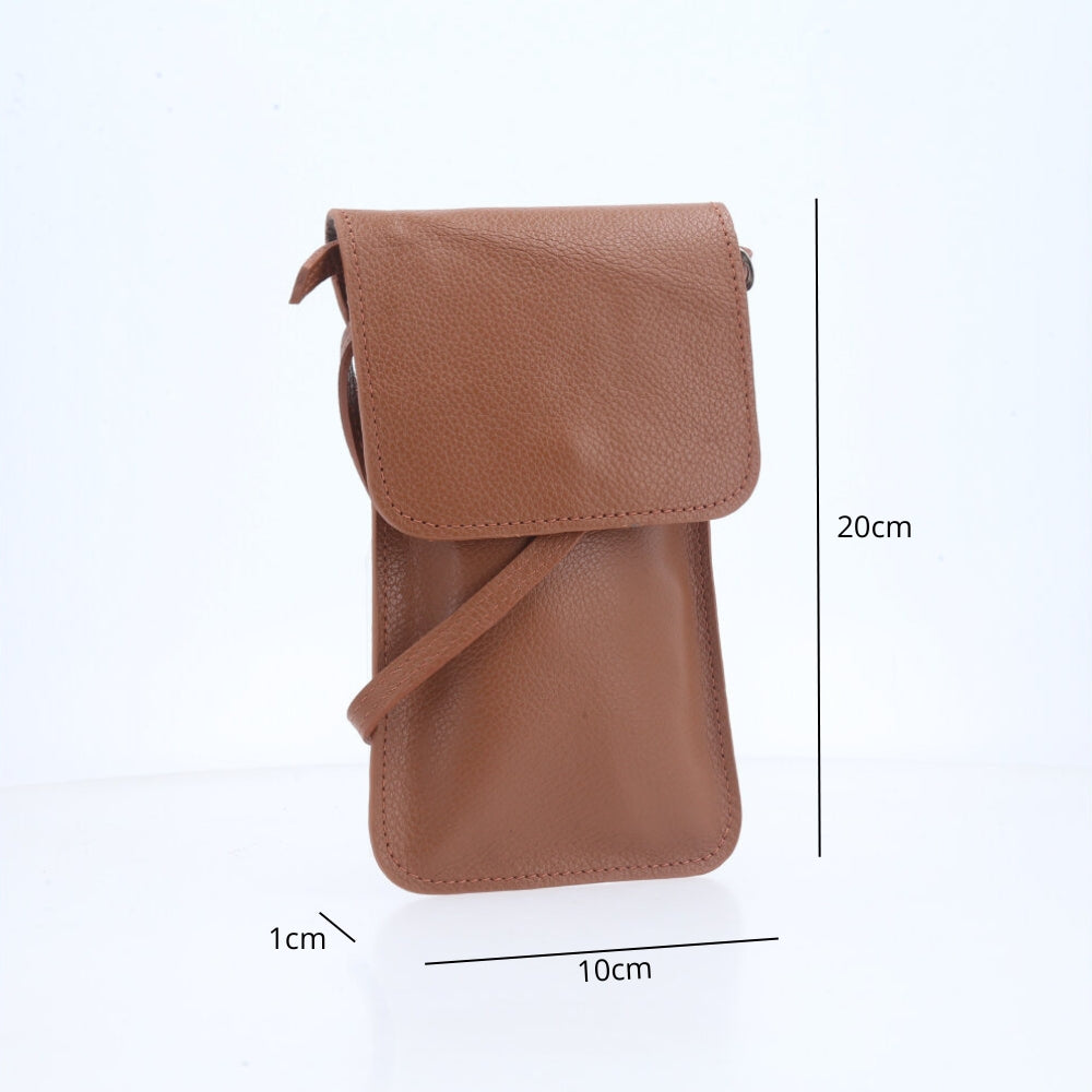 Porta Celular em Couro com Alça Transversal Caramelo