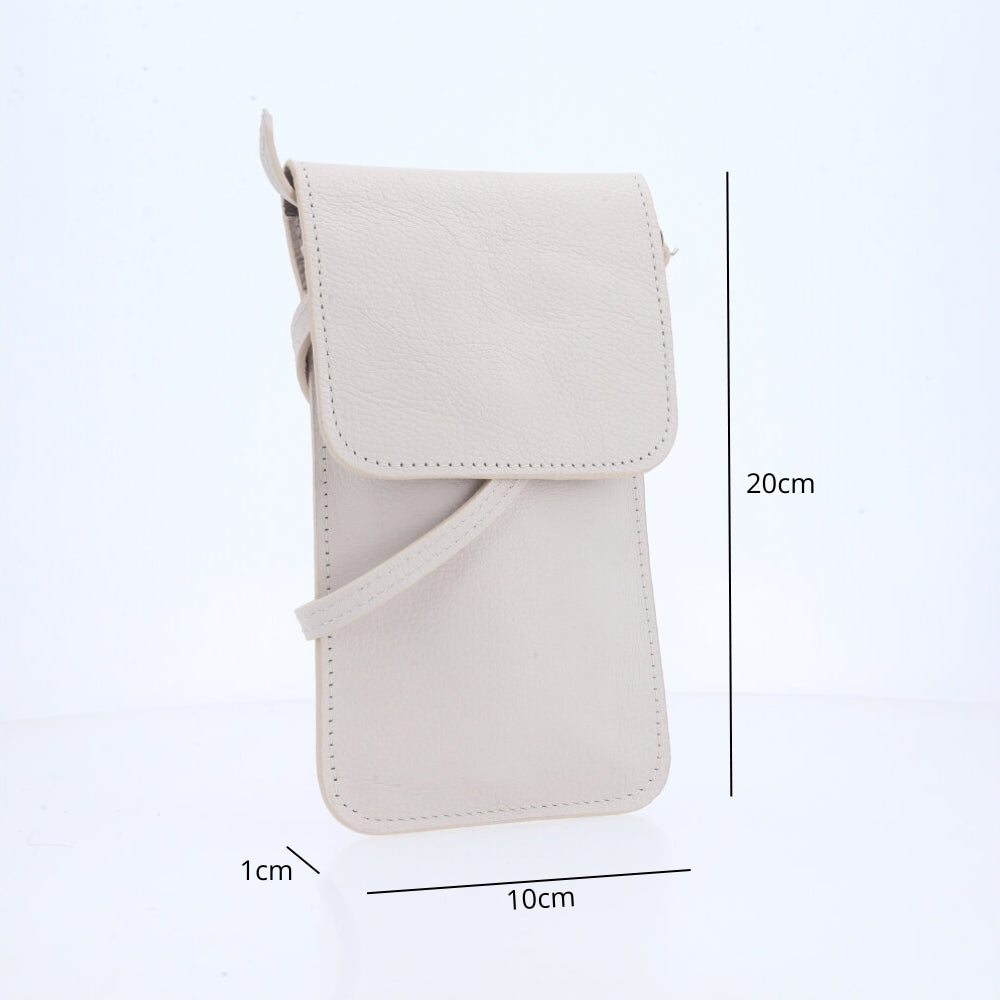 Porta Celular em Couro com Alça Transversal Marfim